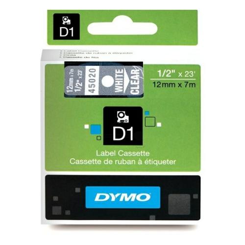 Dymo Etiketten weiss auf transparent (45020 / S0720600), 12mm, laminiert