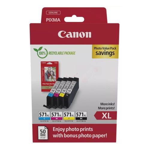 Canon Druckerpatrone / Fotopapier schwarz / Cyan / magenta / gelb (0332C005 / CLI571XL) (Multipack, hohe Kapazität)