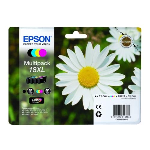 Epson Tintenpatrone schwarz / Cyan / magenta / gelb (C13T18164012 / 18XL) (Multipack, hohe Kapazität)