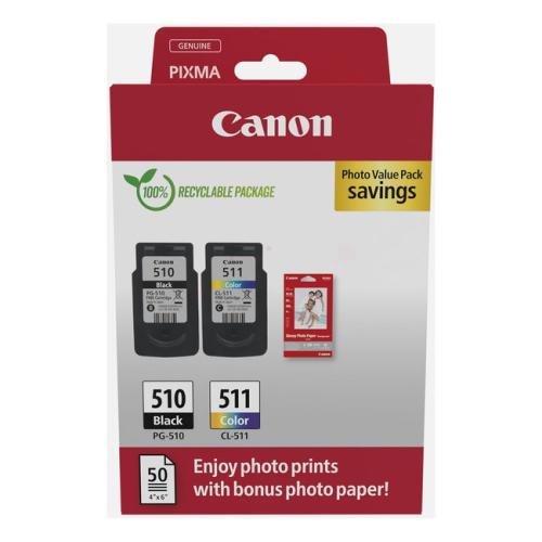 Canon Tintenpatrone schwarz / Farbe (2970B017 / PG510+CL511) (Doppelpack, Multipack)