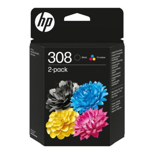 HP Tintenpatrone schwarz / Farbe (6L6S6UE / 308) (Doppelpack, Multipack)